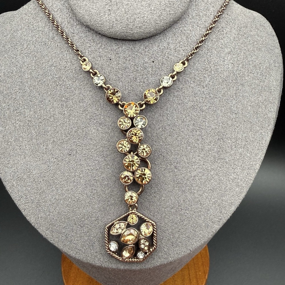 Signed Givenchy Crystal Y Drop Lavalier Pendant Necklace Champagne Rhinestones